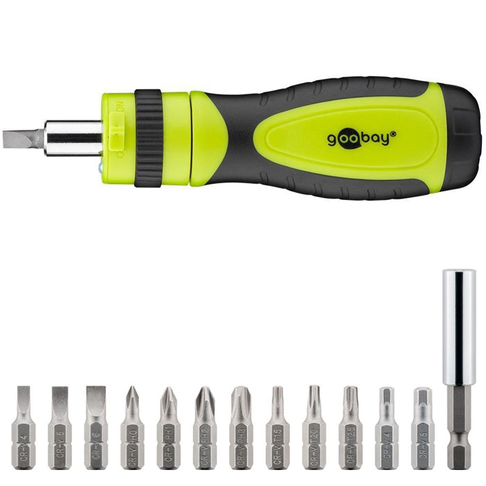 GOOBAY 74007 Screwdriver set with rotating ratchet and LED 14 Pieces