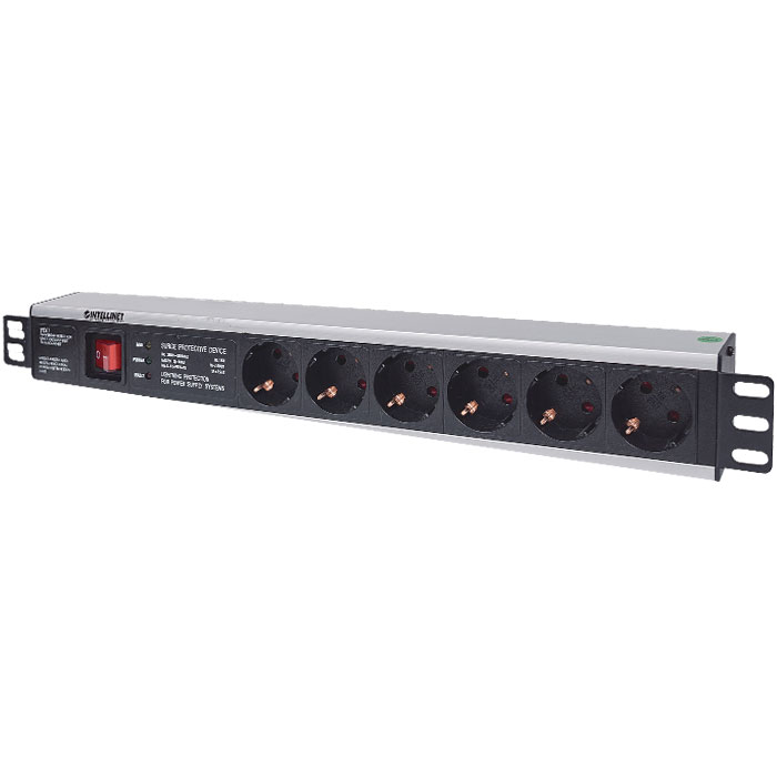 INT 713962 19 1.5U POWER STRIP 6 SOCKETS GERMAN TYPE WITH ON / OFF AND SURGE PROT