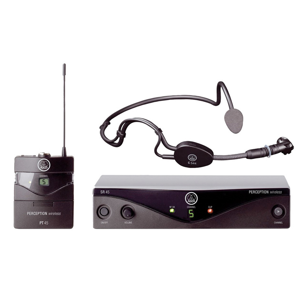 AKG WMS45 SPORT sistema inalámbrico de petaca con receptor y micrófono para auriculares para gimnastas, en el escenario