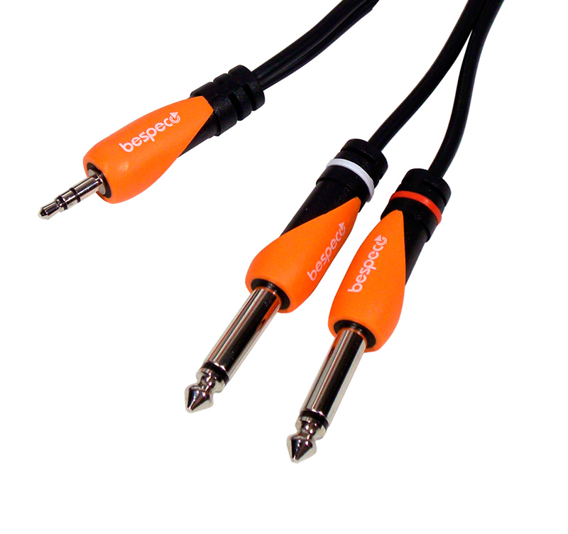 Bespeco SLYMSJ300 Cable jack estéreo de 3,5 mm en 2 jack mono de 6,3 mm, 3 m.