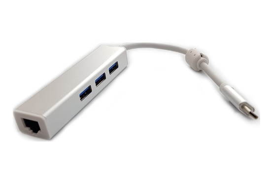 Cable Powertech PTH-014 Tipo C en 3 USB-A y Ethernet