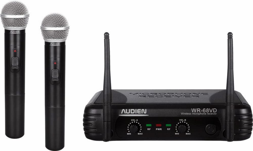 Audien WR-68VD-B Juego de 2 micrófonos de mano dinámicos VHF inalámbricos