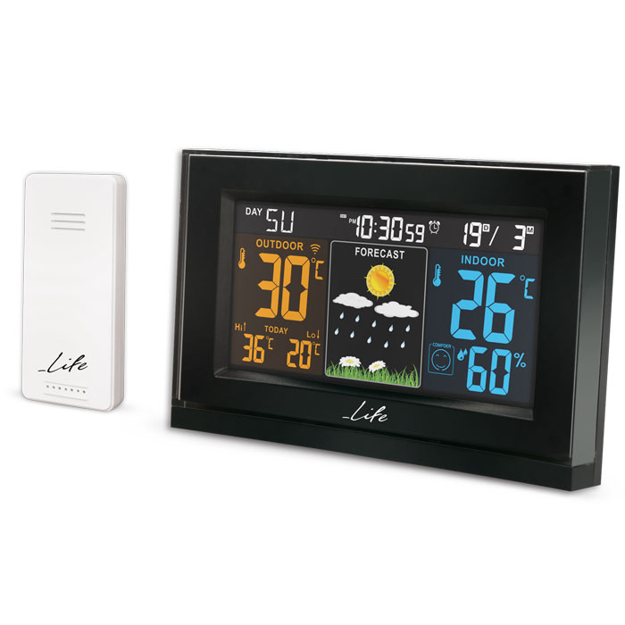 LIFE Tundra Curved Weather station with adapter & wireless outdoor sensor, clock &