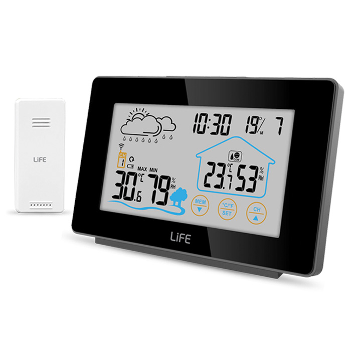LIFE MEDITERRANEAN TOUCH WEATHER STATION WITH CLOCK BLACK COLOR (SENSOR: TX05K-TH