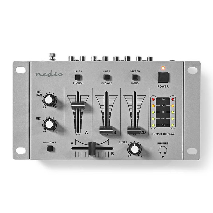 Mezclador para DJ NEDIS MIXD050GY, 3 canales estéreo, crossfader, función Talkover
