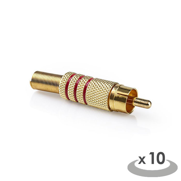 NEDIS CAGP24900RD Male RCA connector, gold plated red, 10 pieces