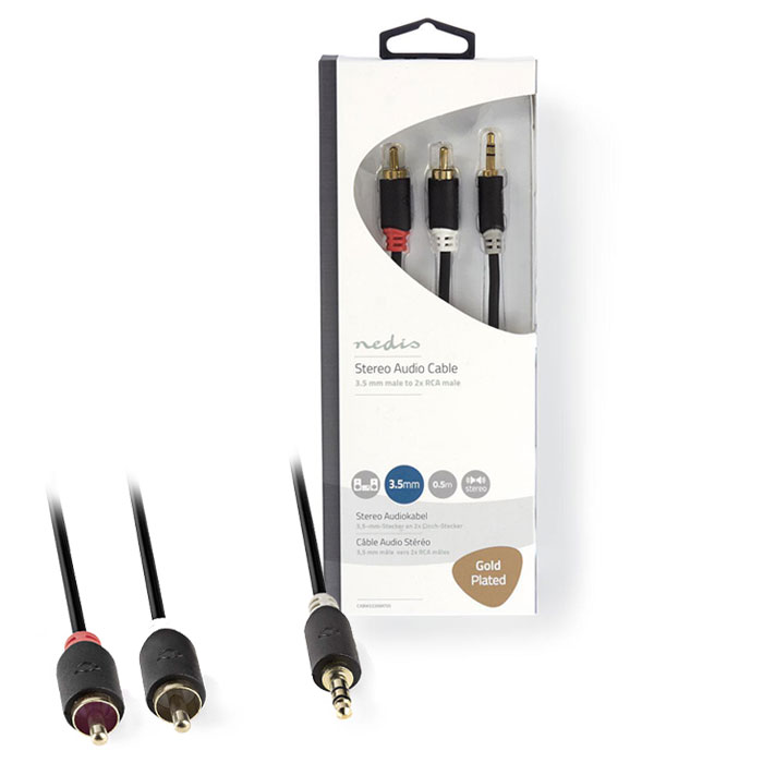 NEDIS CABW22200AT05 Stereo Audio Cable 3.5 mm Male - 2x RCA Male 0.5 m Anthracit
