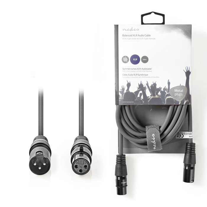 NEDIS COTH15010GY50 Balanced XLR Audio Cable XLR 3-Pin Male - XLR 3-Pin Female 5