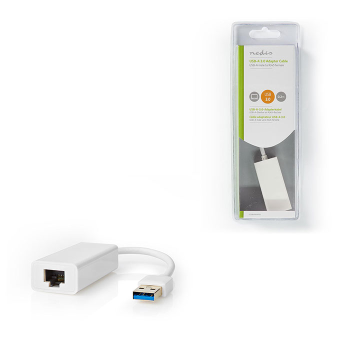 NEDIS CCGB61950WT02 USB 3.0-Adapter USB-A Male - RJ45 Female 1 Gbit 0,2 m White