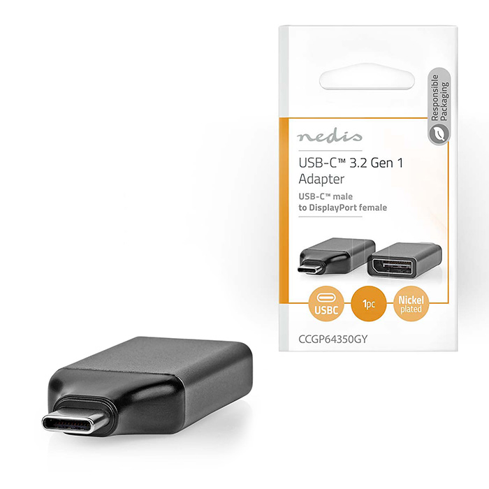 NEDIS CCGP64350GY Adaptador USB USB 3.2 Gen 1 USB-C Macho DisplayPort Hembra Negro