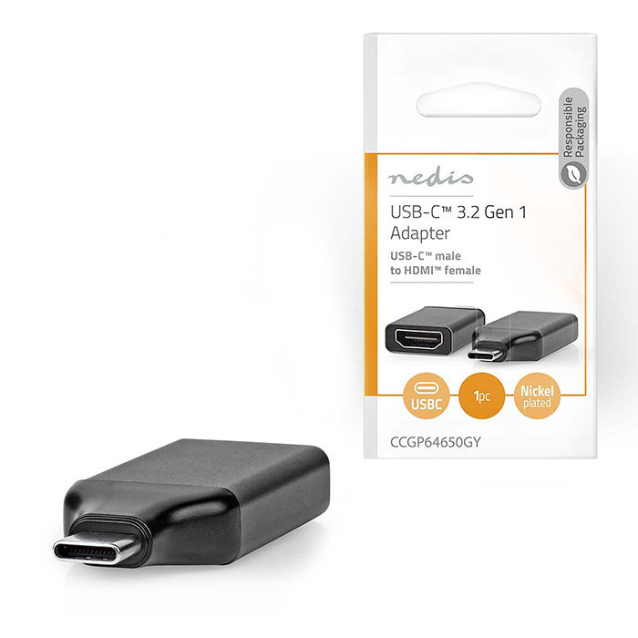 NEDIS CCGP64650GY Adaptador USB USB 3.2 Gen 1 USB-C Macho HDMI Hembra Negro / Gris