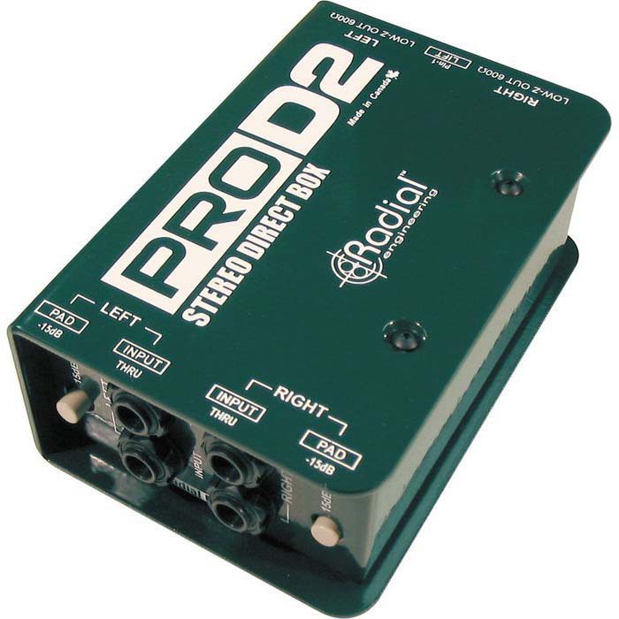 Radial, PRO-D2, Radial Pro D2: caja de DI estéreo pasiva con 2 canales de DI Pro separados, almohadilla de -15dB, interruptor de elevación de tierra