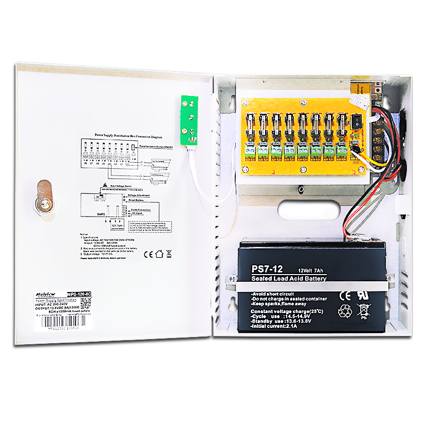 SPARK 12-08C Power Supply with Charger and Distributor 12VDC 8A