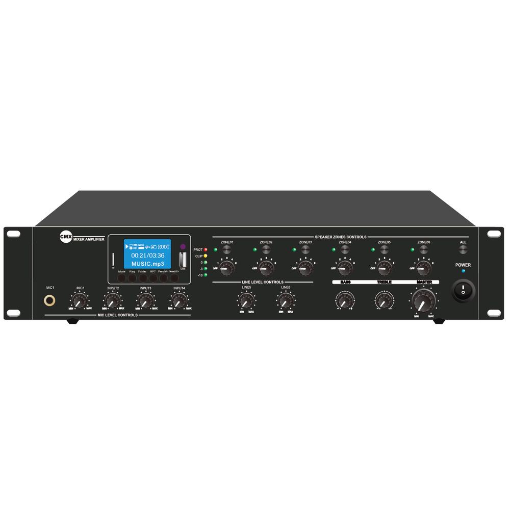 CMX AUDIO 60W Amplificador-mezclador 6 bandas / Mp3 & FM, USB & SD - DA-60MT