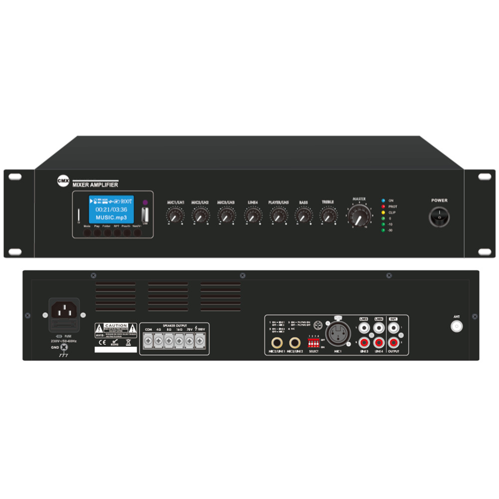 CMX AUDIO 120W amplificador-mezclador con USB/Bluetooth/FM - EA-120A