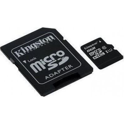 Kingston, SDC10G2/8GB, microSDHC 8GB, Class 10, U1 με Αντάπτορα (45MB/s)