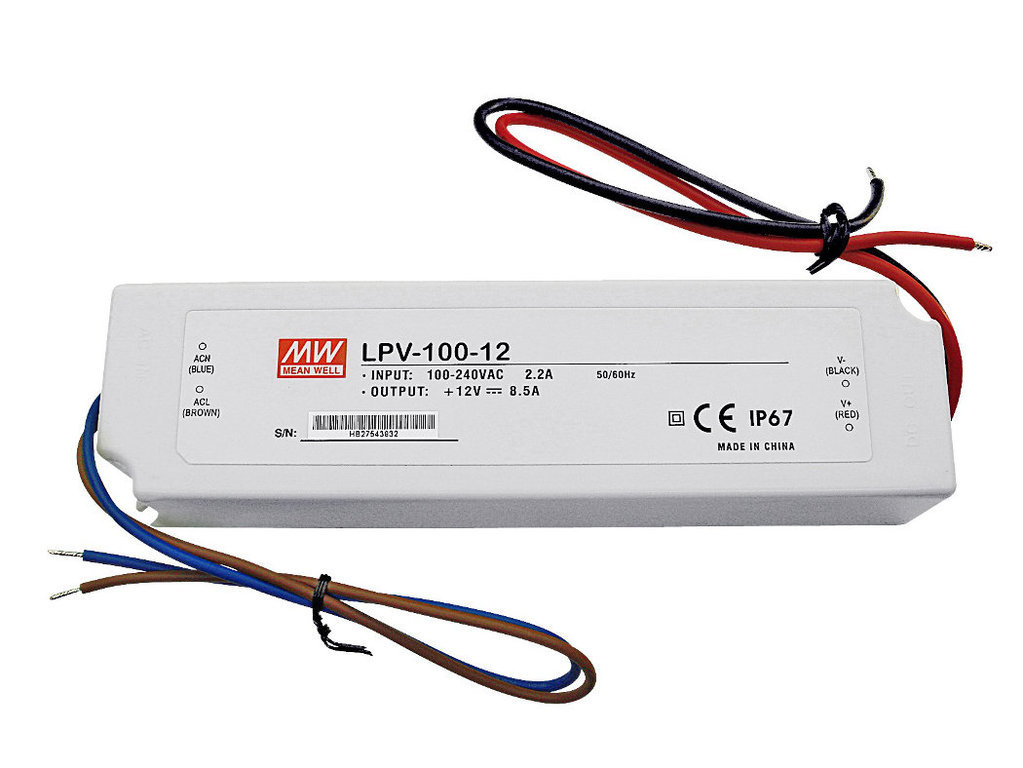 Mean Well LPV100-12 Power supply waterproof IP67, 12V, 8.5A, 100W