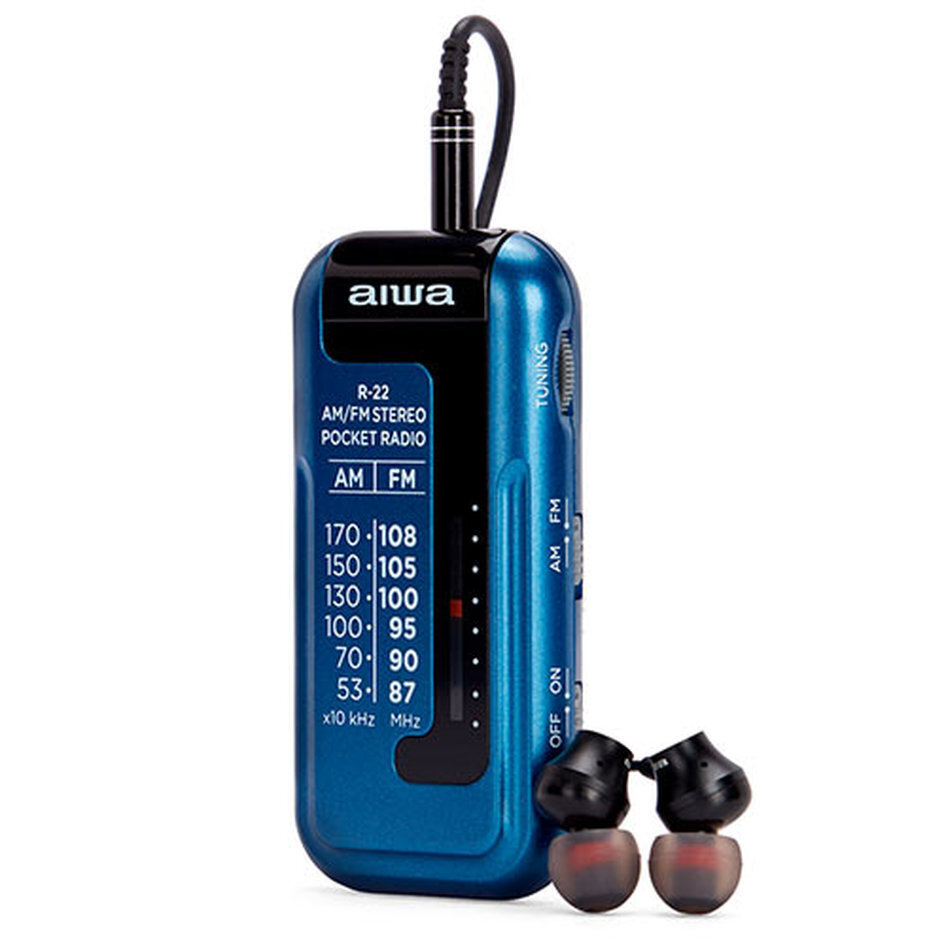 AIWA MINI POCKET RADIO WITH EARPHONES BLUE R-22BL