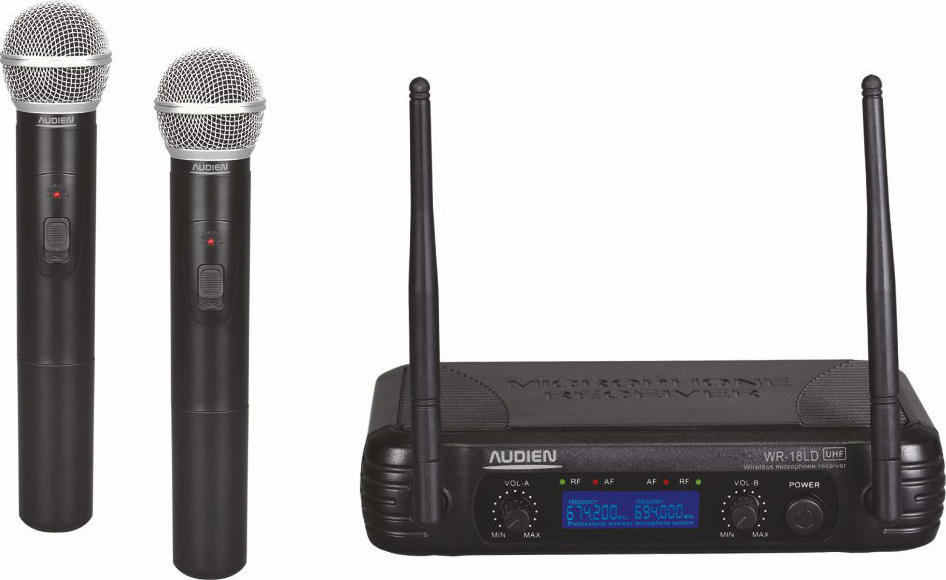 Audien WR-18LD-B Juego de 2 micrófonos de mano inalámbricos UHF