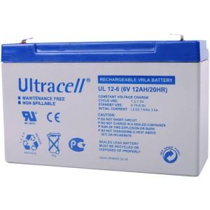 Batería de plomo recargable Ultracell UL12-6 de 6 voltios / 12 Ah