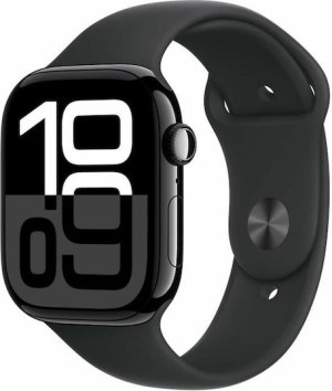 Apple Watch Series 10 Aluminium 46mm Αδιάβροχο με Παλμογράφο (Jet Black με Black Sport Band (M/L))
