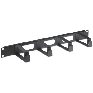 INT 711074 19 PANNELLO GESTIONE CAVI 1U, 4 ANELLI LUNGHI IN PLASTICA NERO