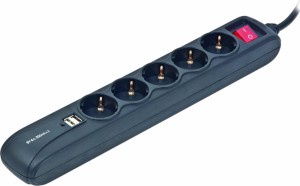 Energenie SPG5-U2-5 5-Positionen-Sicherheits-Steckdosenleiste mit Schalter, 2 USB und Kabel 1.5 m, Schwarz