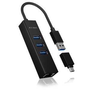 ICY BOX IB-HUB1419-LAN Hub a 4 porte con interfaccia USB 3.0 Type-A e Type-C