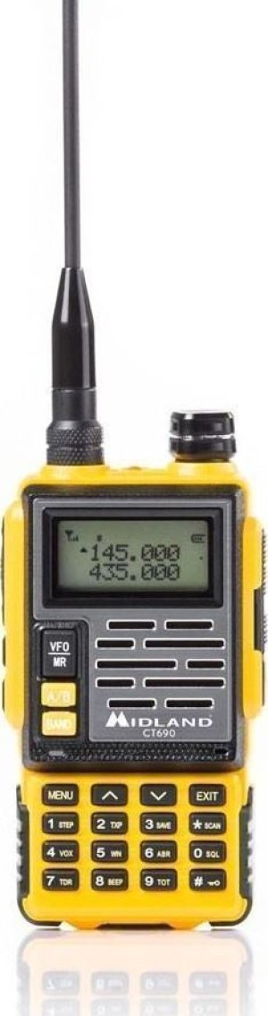 Midland CT-690 Transceptor portátil de VHF / UHF de doble banda de 6 vatios (amarillo)