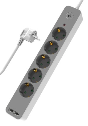 POWERTECH security power strip PT-1059 5x schuko/2x USB, 16A, 1.4m, white