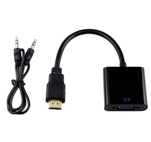 Convertidor Powertech CAB-H071 de HDMI macho a VGA hembra Con conector de audio de 3.5 mm