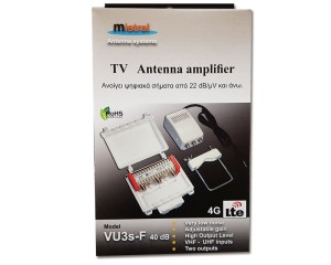 Mistral VU3S-F40 LTE VHF- UHF Antenna Amplificatore 40dB Schermato