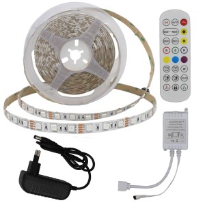 Striscia LED RGB da 5 m con alimentatore SMD5050 da 60 LED e telecomando