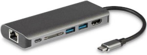 POWERTECH docking station PTH-043, 6 θυρών, USB-C, 100W PD, 4K, ασημί