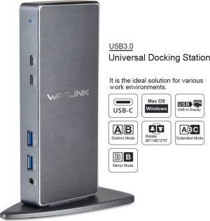 Wavlink USB-A-Dockingstation mit HDMI-Ethernet und 2 Display-Anschlüssen, Silber (WL-UG39DK7)