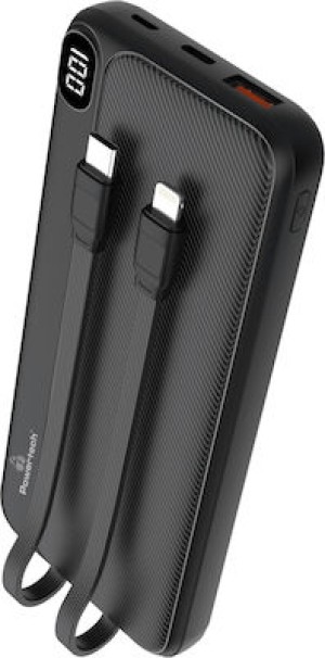 POWERTECH power bank με καλώδια και οθόνη PT-1063 10000mAh, 22.5W, μαύρο