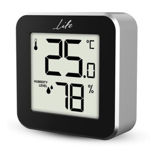 LIFE Alu Mini Thermometer mit Hygrometer, Schwarz / Aluminium