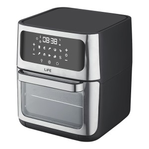 LIFE FRIED GOLD Φριτέζα αέρος 12L, με ψηφιακή οθόνη LED, γυάλινη πόρτα και φωτιζόμενο κάδο, 1800W.