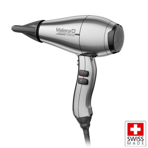 VALERA SWISS SILENT JET 8600 D Επαγγελματικό σεσουάρ μαλλιών με AC μοτέρ 2400W και καλώδιο με σύστημα Rotocord στη λαβή για περιστροφή 360°, σε ασημί χρώμα.