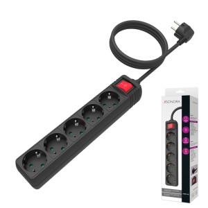 SONORA PSB501-CB Πολύπριζο 5 θέσεων με διακόπτη ON/OFF και καλώδιο 1.5m σε μαύρο χρώμα