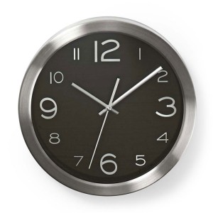 NEDIS CLWA010MT30BK Circular Wall Clock, 30 cm Diameter, Black & Stainless Steel
