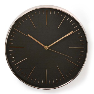 NEDIS CLWA013PC30BK Reloj de pared circular, 30 cm de diámetro, negro y oro rosa