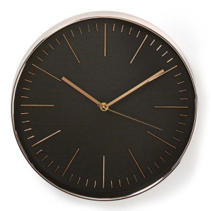 NEDIS CLWA013PC30BK Runde Wanduhr, 30 cm Durchmesser, Schwarz & Roségold