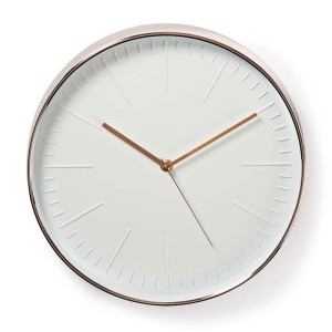 NEDIS CLWA013PC30RE Reloj de pared circular, 30 cm de diámetro, blanco y oro rosa