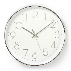 NEDIS CLWA015PC30SR Circular Wall Clock, 30 cm Diameter, White & Silver