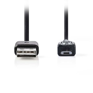 NEDIS CCGP60570BK02 Cable USB 2.0, Micro B Macho - A Hembra, 0.2m, Negro