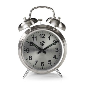 NEDIS CLDK007MT Analogue Desk Alarm Clock, Metal, Silver