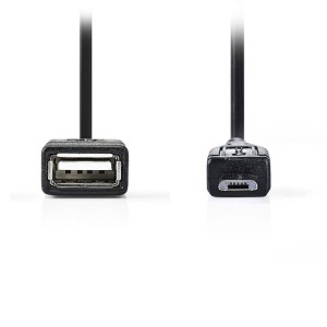 NEDIS CCGP60515BK02 USB 2.0 Kabel für unterwegs Micro B Stecker-A Buchse 0.2m Schwarz
