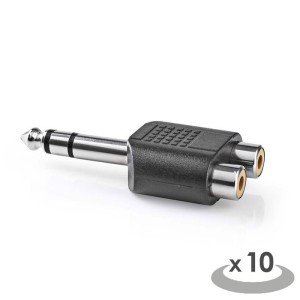 NEDIS CAGP23945BK Stereo Audio Adapter 6.35 mm Male - 2x RCA Female 10 pieces Bl