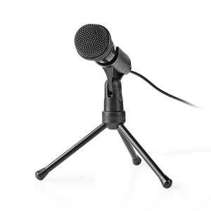 NEDIS MICTJ100BK Botón de encendido/apagado de micrófono con cable con trípode de 3.5 mm